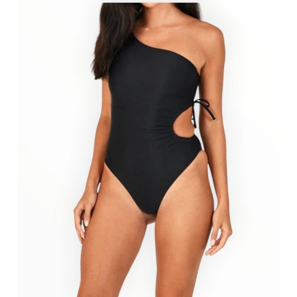 Jade Swim Evolve One Shoulder Swimsuit Medium Black Cutout Ruched Resort
